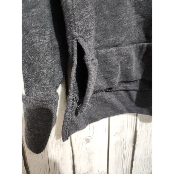 Victoria's Secret PINK Hoodie XS Logo Gray White Stripe Lace Up Neckline Slits - Picture 2 of 9